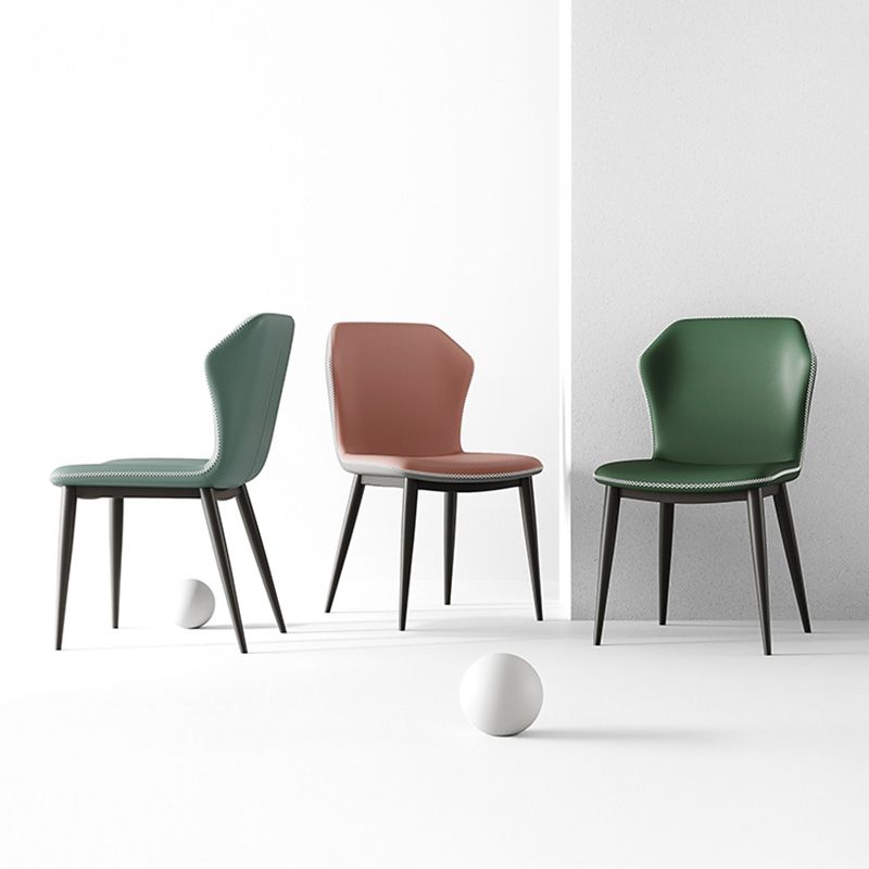 Industrial Wing Back Side Chair Leather Armless Dining Chair with Metal Base