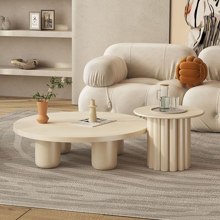 Modern Round Wooden Coffee Table Set Solid Wood 4 Legs Cocktail Table Clearhalo 'Coffee & Accent Tables' 'Coffee Tables' 'coffee_tables' 'furn' 'furn_coffee_tables' 'Furniture' 'Living Room Furniture' 1200x1200_345ab3bf-a625-4189-8a98-d2c7e38f7023