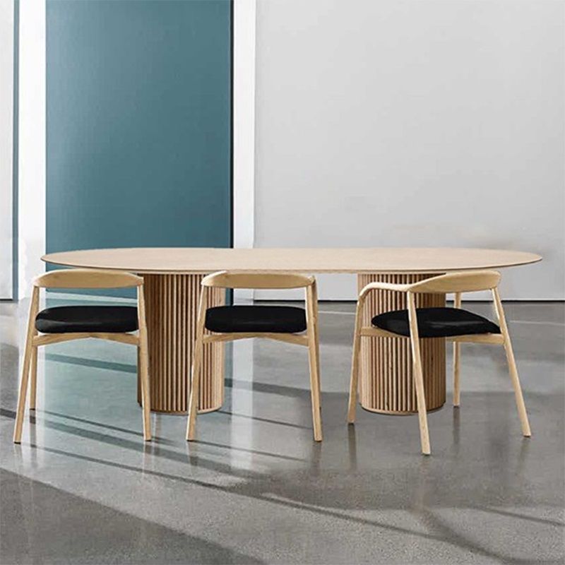 Pine Solid Wood Table Simplicity Dining Table Oval for Kitchen Home with Double Pedestal Clearhalo ' dining_table' 'Dining Tables & Seating' 'Dining Tables' 'furn' 'furn_dining_table' 'Furniture' 'furniture_dining_table' 'Kitchen & Dining Furniture' 'kitchen&dining_furn' 'kitchen' 'kitchen_dining_table' 1200x1200_345c526c-97c8-4d73-bbe0-cb0096f9beba