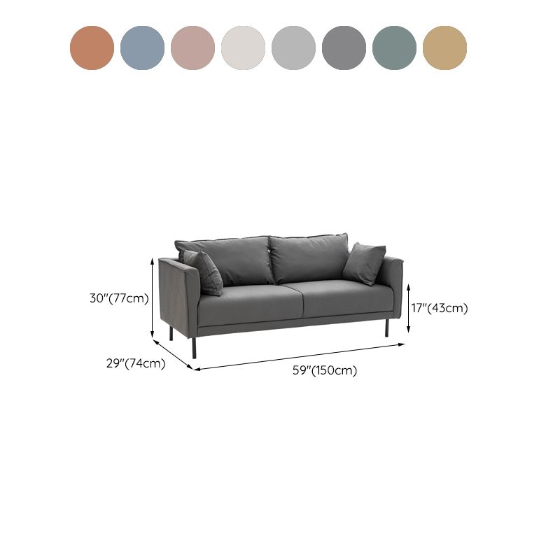 Contemporary Faux Leather Sofa with 2 Pillows Square Arm Settee