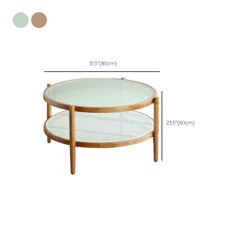 Round Glass/ Wood Top Coffee Table 4 Legs Cocktail Table with Shelf Clearhalo 'Coffee & Accent Tables' 'Coffee Tables' 'coffee_tables' 'furn' 'furn_coffee_tables' 'Furniture' 'Living Room Furniture' 1200x1200_34656c48-70b1-421c-b90d-6cf343828b89