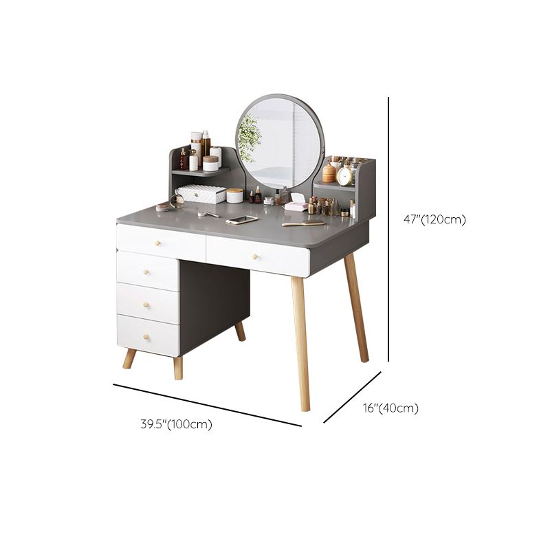 Contemporary Rubberwood Make-up Vanity with Mirror and Stool