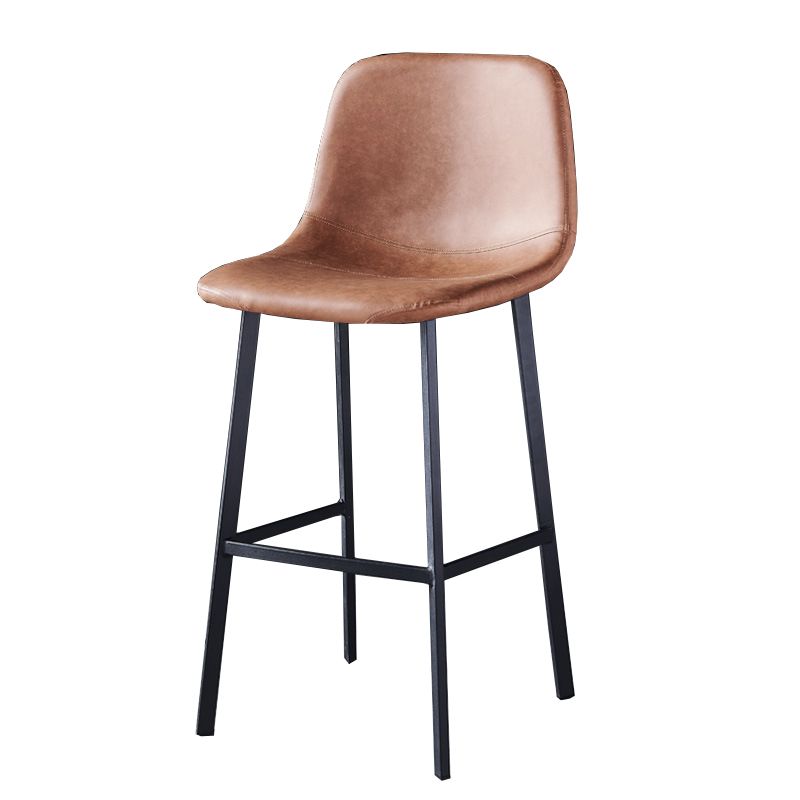 Contemporary Metal Barstool Low Back Turantable Faux Leather Cushion Footrest Stool