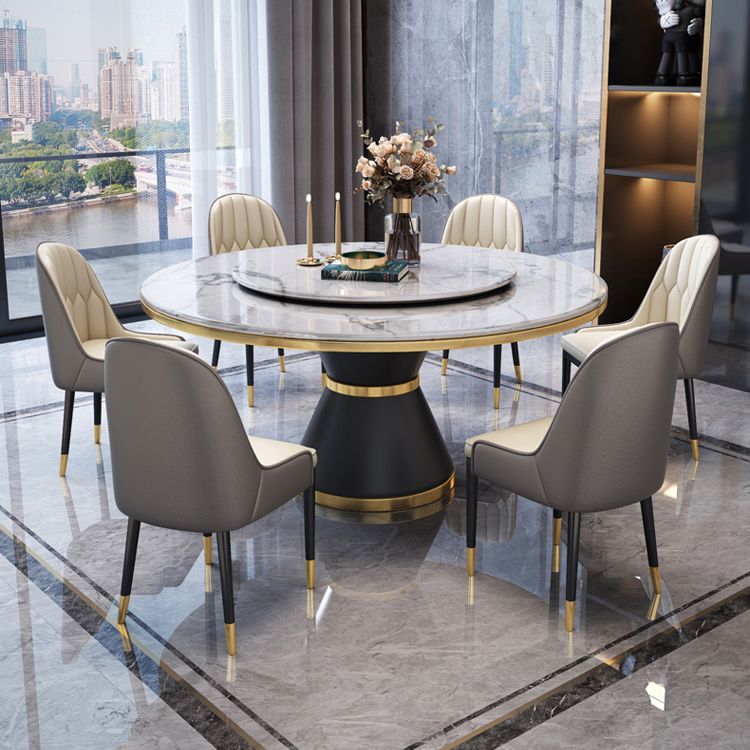 Modern Style Home Marble Dining Table Single Pedestal Base Round Table with Turntable Clearhalo ' dining_table' 'Dining Tables & Seating' 'Dining Tables' 'furn' 'furn_dining_table' 'Furniture' 'furniture_dining_table' 'Kitchen & Dining Furniture' 'kitchen&dining_furn' 'kitchen' 'kitchen_dining_table' 1200x1200_34712e24-eef6-430d-bc4b-16582f284abb