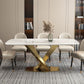 Rectangle Traditional Luxury Dining Table White Sintered Stone Table with Gold Metal Pedestal Base Clearhalo ' dining_table' 'Dining Tables & Seating' 'Dining Tables' 'furn' 'furn_dining_table' 'Furniture' 'furniture_dining_table' 'Kitchen & Dining Furniture' 'kitchen&dining_furn' 'kitchen' 'kitchen_dining_table' 1200x1200_3472546f-d6d2-4481-b3b2-7049d42a8d72