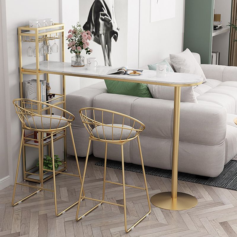 Modern Bar Table Stone Top Iron Base Pub Table with Shelf for Living Room, Only Table Clearhalo 'Bar Furniture' 'Bar Tables' 'bar_tables' 'furn' 'furn_bar_tables' 'Furniture' 'furniture_bar_tables' 'Kitchen & Dining Furniture' 1200x1200_3473ca9e-5167-4063-8057-57c526622879