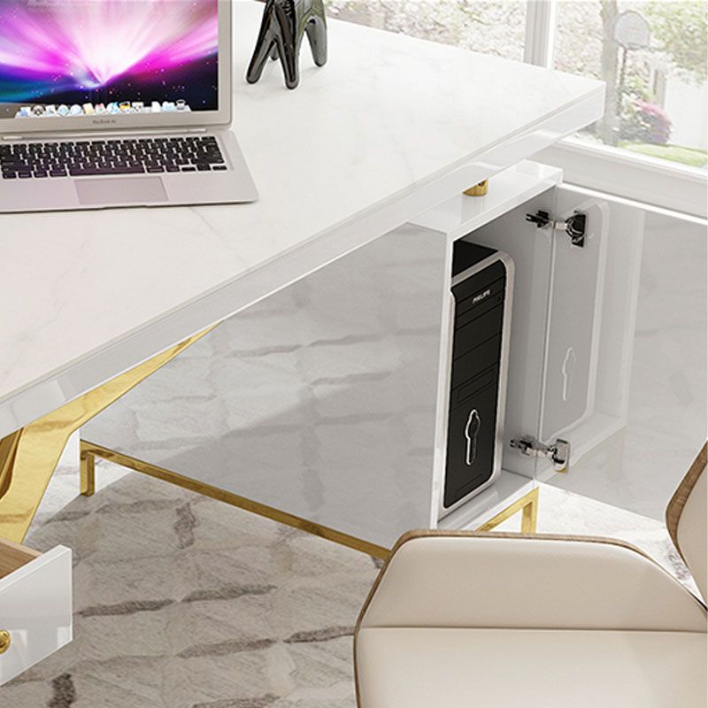 Glam en marbre bureau de bureau armoire de rangement de rangement bureau de piédestal en gris et blanc