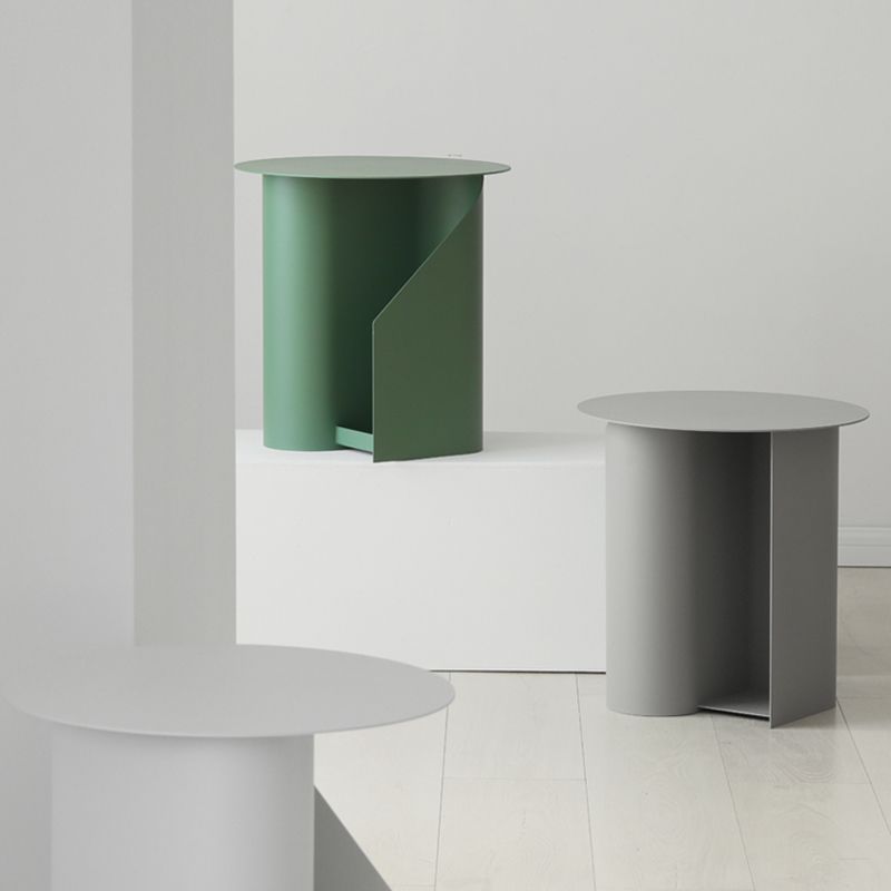 Dia 17.7" Metal Side Table Mid-Century Modern Pedestal End Table with Storage