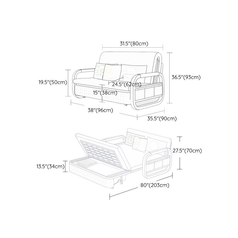 Pillow Included Sofa Futon Cushion Back Round Arms Futon Sleeper Sofa