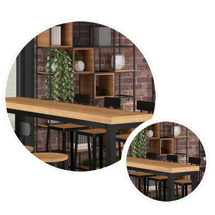 Industriële rechthoekige balktafel Set 1/5 stuks houten aanrechtvaart met hoge stoel