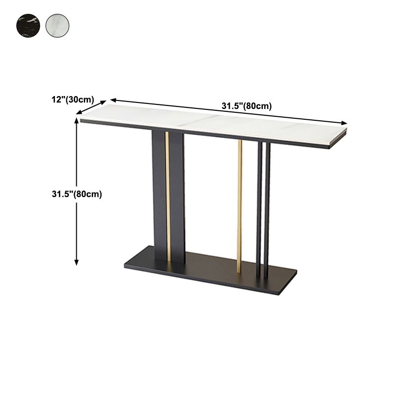 Mesa de consola superior de mármol moderna con tapa rectangular y base de pedestal