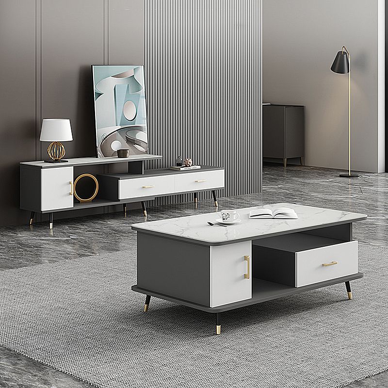 Modern Style Black Gold/white/platinum/gray Slate Top Metal Base Coffee Table