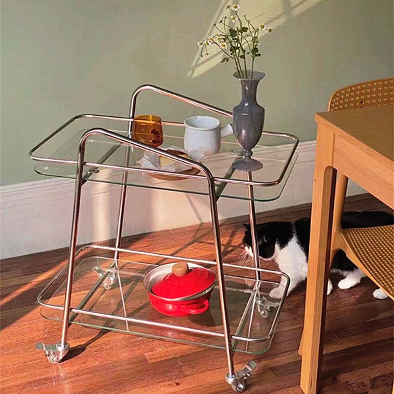 Rectangular de doble nivel contemporáneo con mesa final de vidrio de almacenamiento