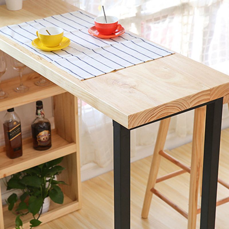 Rectangle Pine Wood Counter Table Contemporary Bar Table with Storage Rack