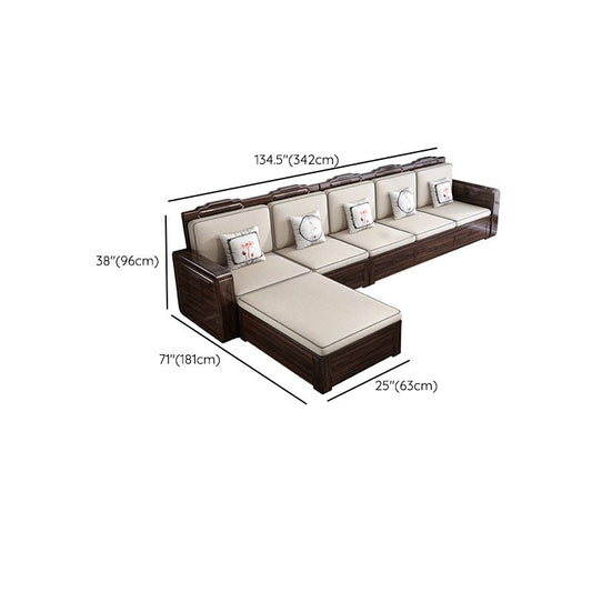 County Styled vaste houten frame bank in bruine katoenen blend bank en chaise