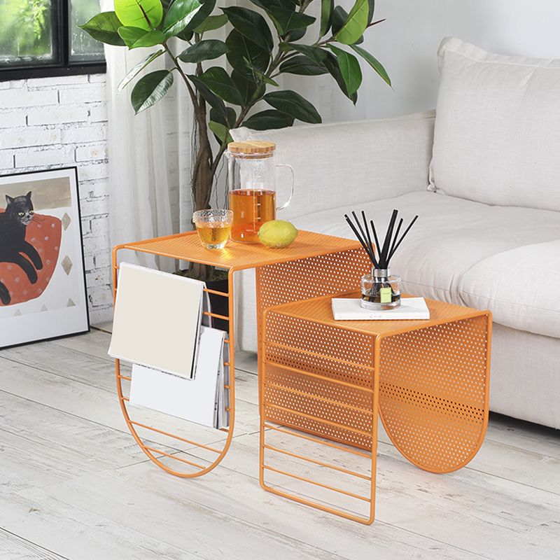 Mesa de centro rectangular Mid-Century moderna con tablero y base de hierro
