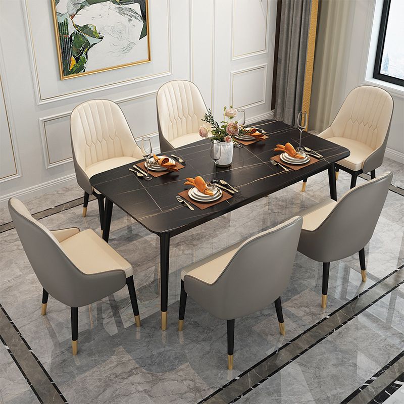 Stone Top Dining Table Contemporary Rectangle Table with 4 Metal Legs in Black Clearhalo 'Dining Tables & Seating' 'Dining Tables' 'dining_table' 'furn' 'furn_dining_table' 'Furniture' 'furniture_dining_table' 'Kitchen & Dining Furniture' 1200x1200_349be6e9-90b1-42a2-a755-82c58a567e0d