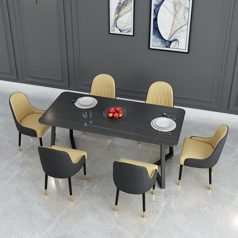 Sintered Stone Top Industrial Table for Restaurant Rectangle Dining Table Double Pedestal Clearhalo 'Dining Tables & Seating' 'Dining Tables' 'dining_table' 'furn' 'furn_dining_table' 'Furniture' 'furniture_dining_table' 'Kitchen & Dining Furniture' 'kitchen' 'kitchen_dining_table' 1200x1200_34a02713-6734-4a08-a4a0-99cc44ab58ff
