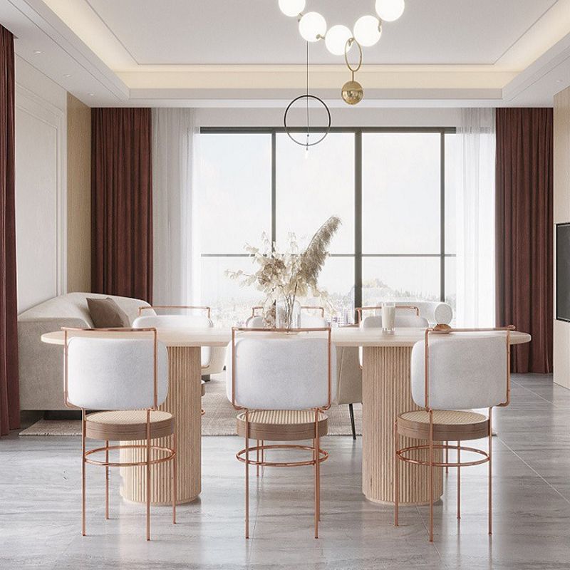 Modern Wood Ellipse Dining Table Double Pedestal Table for Dining Room Clearhalo 'Dining Tables & Seating' 'Dining Tables' 'dining_table' 'furn' 'furn_dining_table' 'Furniture' 'Kitchen & Dining Furniture' 1200x1200_34a9257b-25f1-40e2-b764-04198a420c09