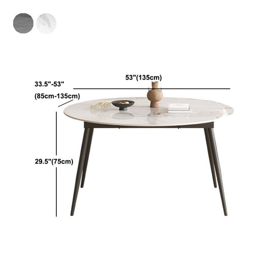 Round Dining Table with Leaf Extension Modern Stone Black Legs Dinette Table Clearhalo 'Dining Tables & Seating' 'Dining Tables' 'dining_table' 'furn' 'furn_dining_table' 'Furniture' 'Kitchen & Dining Furniture' 1200x1200_34ab066e-d963-47dc-9f50-ab1e16780ab1