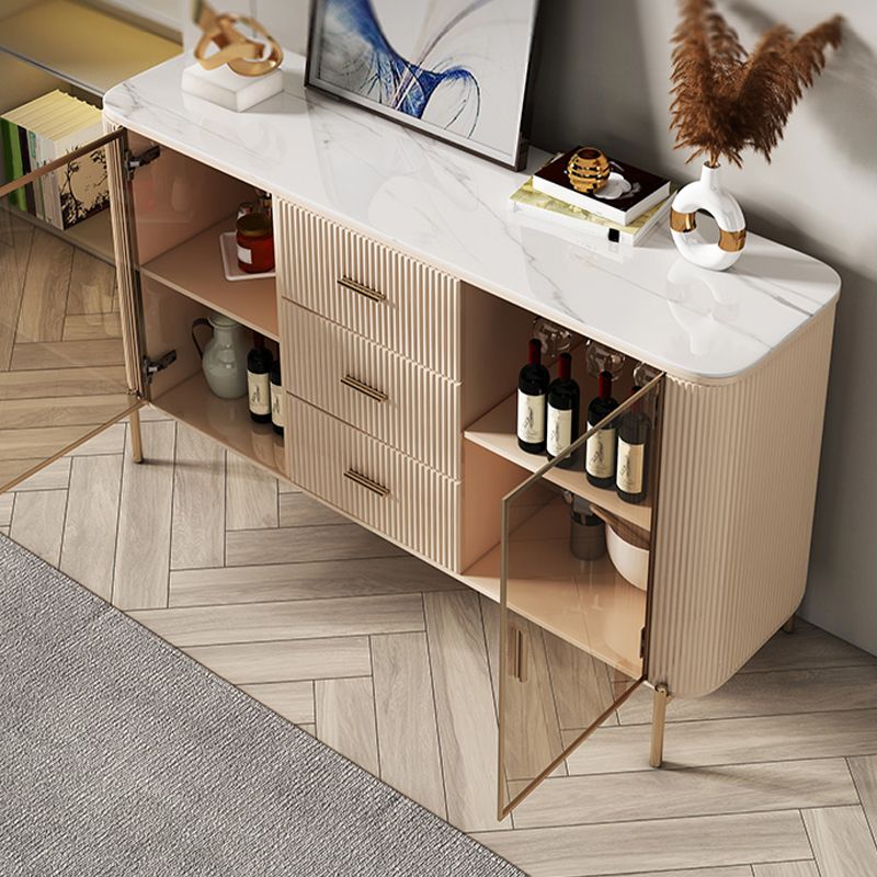 Credenza a 3 tradizioni in pietra sinterizzata glam con porte di vetro per soggiorno