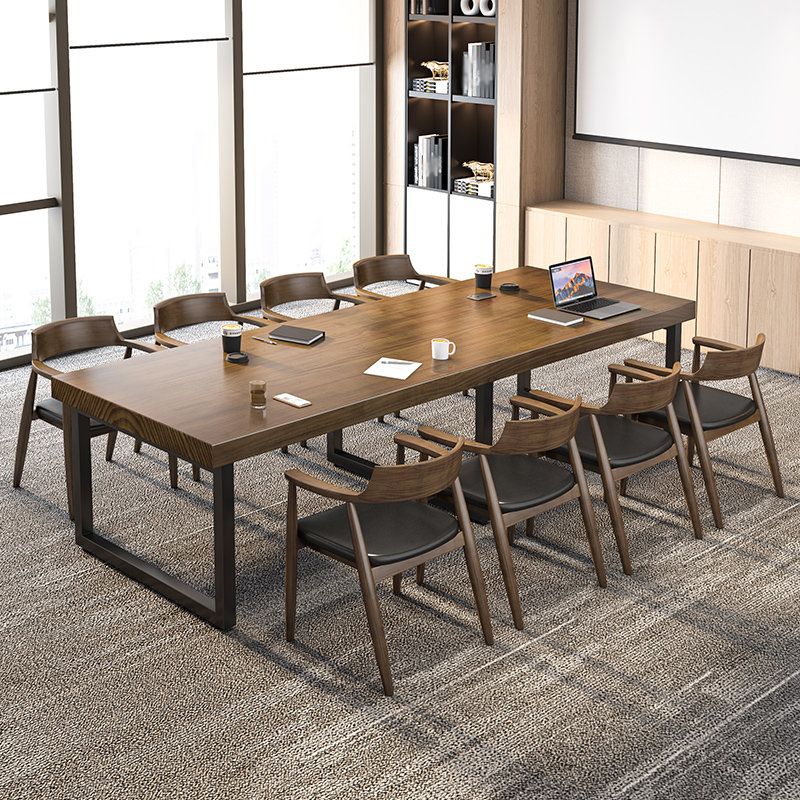 Bureau de bureau rectangulaire industriel Bureau exécutif en bois massif avec des jambes en métal