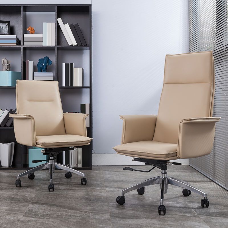 High Back Leather Swivel Office Chair with Chrome Arms Upholstered Task Chair Clearhalo 'furn' 'furn_office_chair' 'Furniture' 'Office Chairs' 'Office Furniture' 'office_chair' 1200x1200_34ae79ee-91e4-42cd-967a-3d02331da314
