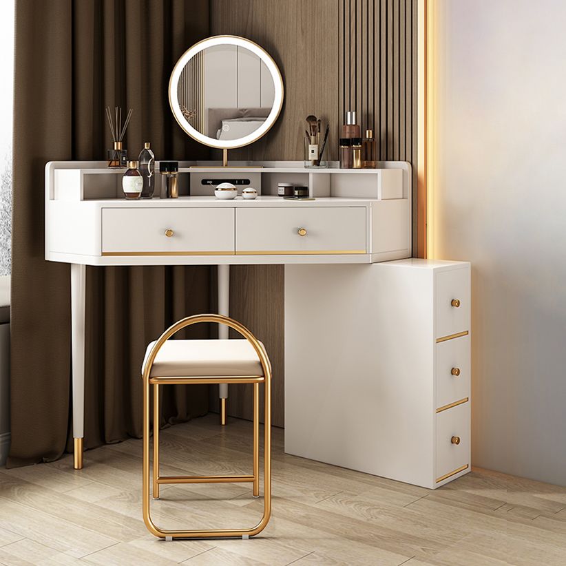Sgabello da tavolo da trucco bianco con cassetti per camera da letto 33,5 "di altezza