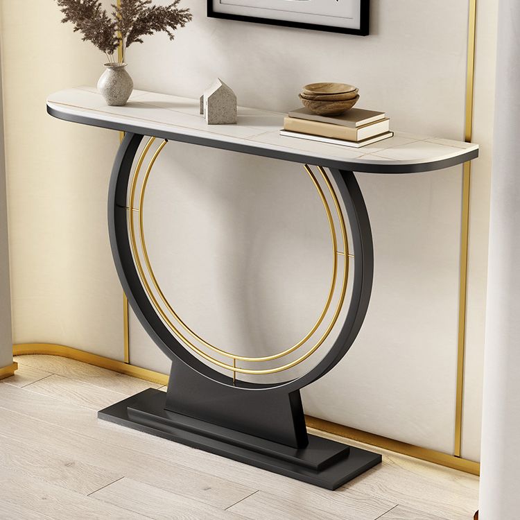 Half Moon Stone Console Table Ironcraft Frame Accent Table for Hall Clearhalo 'Console Tables' 'console_tables' 'Entry & Mudroom Furniture' 'furn' 'furn_console_tables' 'Furniture' 1200x1200_34b23ea7-0779-4773-b76c-6e1c67c80f84
