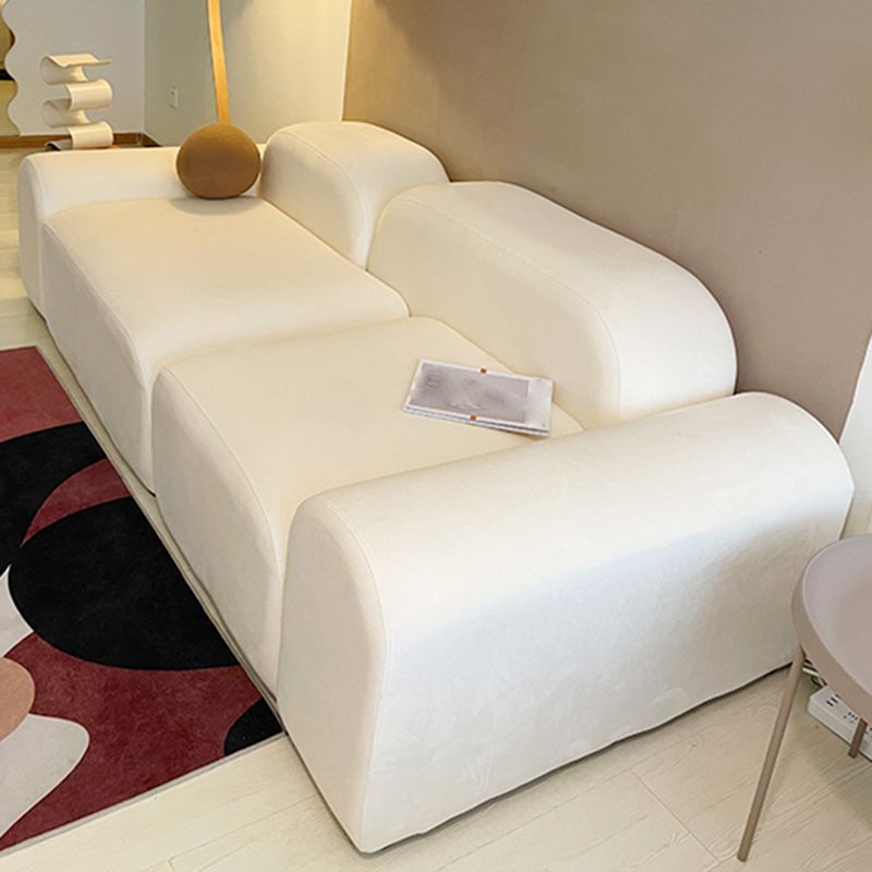 Contemporary Faux Leather/Velvet Sofa White Round Arm Loveseat Clearhalo 'furn' 'furn_sofas' 'Furniture' 'furniture_sofas' 'Living Room Furniture' 'Sofa' 'sofas' 1200x1200_34b9e58d-25bc-4452-8467-6e49ea29113f