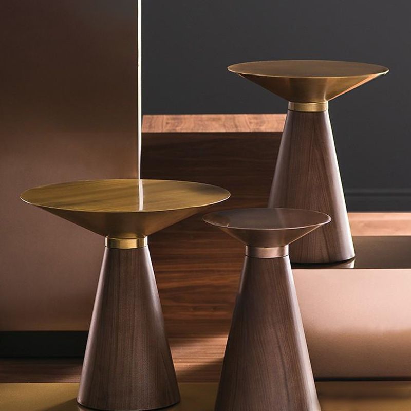 Glam Round Stainless Steel Side Table Fade-Resistant Pedestal Sofa End Table