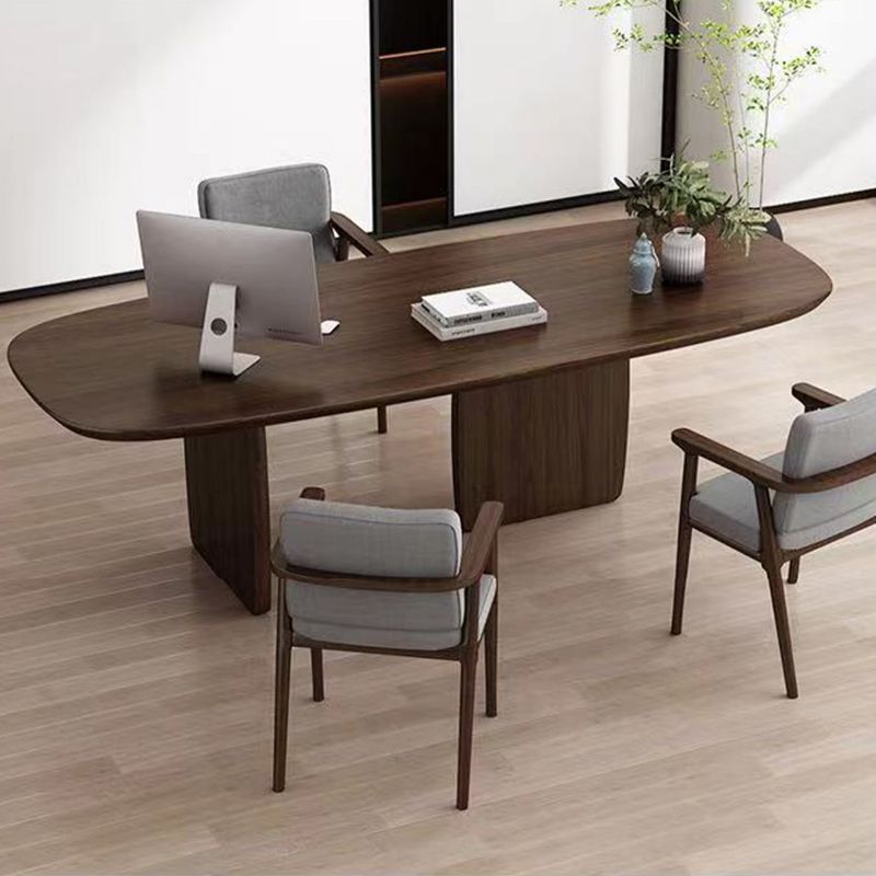 Modern Oval Office Desk Solid Wood Writing Desk for Home Office Clearhalo 'furn' 'furn_office_desk' 'Furniture' 'Office Desks' 'Office Furniture' 'office_desk' 1200x1200_34bbe230-44c0-488f-a5c9-bce4ec76c15e