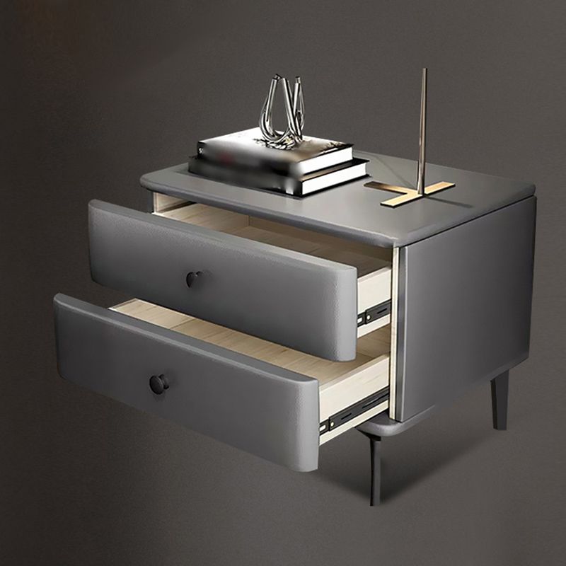 19'' Tall Modern Bed Nightstand 2-Drawer Faux Leather Night Table with Legs