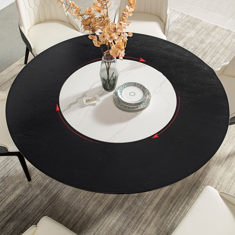 Vaste houten tafel ingesteld 1/4/5/7 pc's zwarte voetstuk eettafel met gestoffeerde stoel