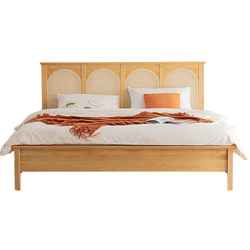 Queen Size Solid Wood Bed Frame Tropical Rattan Panel Bed in Ash