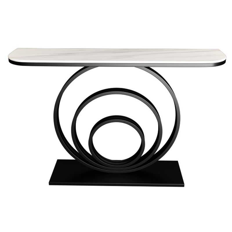 Stone Half Moon Console Table Table de acento de 31.5 pulgadas de altura con estante