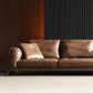 Square Arm Loose Back Sofa Mid Century Modern Genuine Leather Sofa in Brown