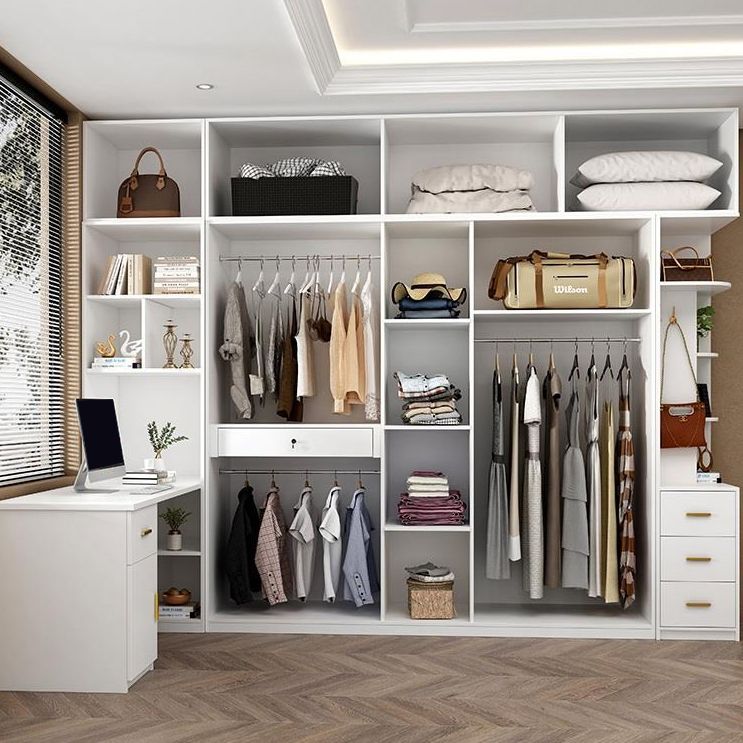 White Wooden Wardrobe Contemporary Style Wardrobe Closet with Drawer Clearhalo 'Armoires & Wardrobes' 'armoires_wardrobes' 'Bedroom Furniture' 'furn' 'furn_armoires_wardrobes' 'Furniture' 1200x1200_34cc2f54-9916-4f3a-83c7-ee4185e71d73
