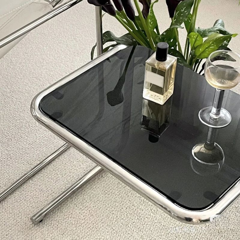 Contemporary Sled Glass Metal Side Table Rectangular Bedside End Table Clearhalo 'Coffee & Accent Tables' 'End & Side Tables' 'end_side_tables' 'furn' 'furn_end_side_tables' 'Furniture' 'Living Room Furniture' 1200x1200_34ccd98b-d6bc-4e3e-9722-141e2990065b