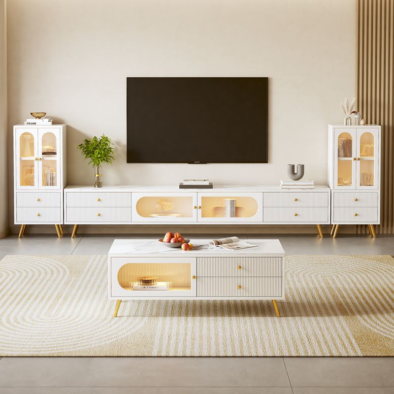 Glam Rectangle Solid Wood Coffee Table 4 Legs with 4 Drawers