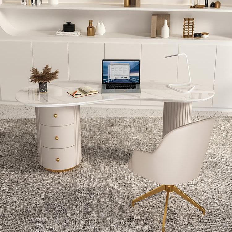 23" Wide Glam Executive Desk White 3-drawer Office Desk with Metal Legs Clearhalo 'furn' 'furn_office_desk' 'Furniture' 'Office Desks' 'Office Furniture' 'office_desk' 1200x1200_34e2f9c2-0659-4f45-ab30-219d4b4a1234