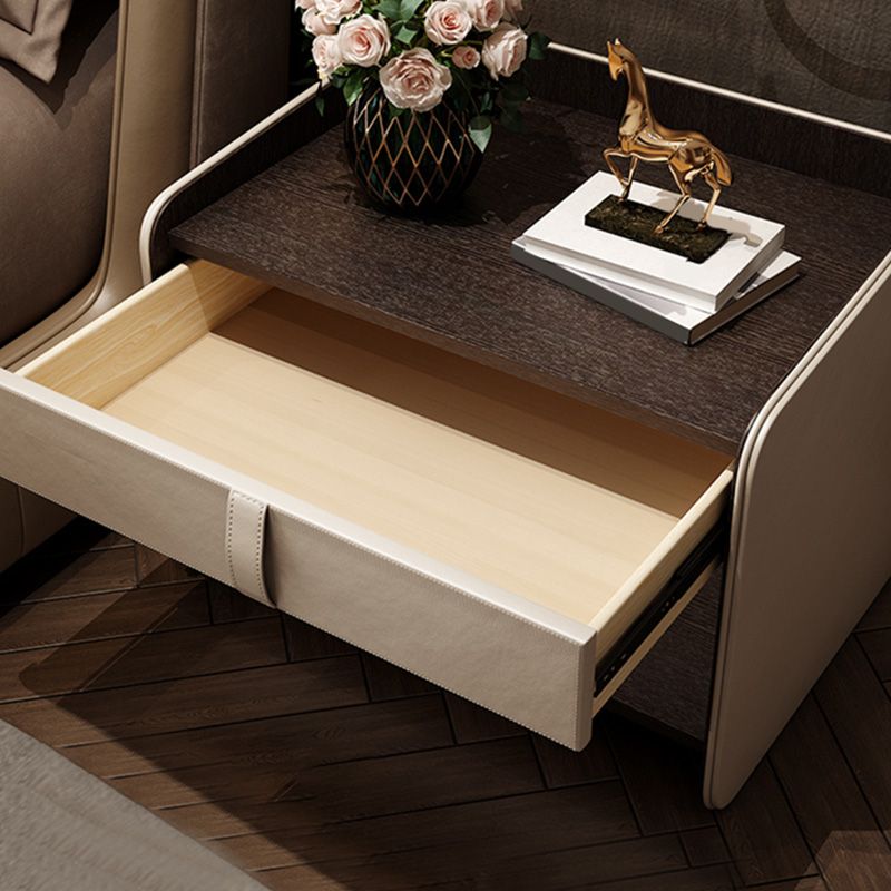 Faux Leather Nightstand 1 - Drawer Nightstand with Wood Accents