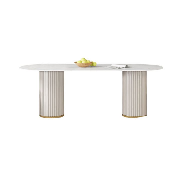 Mesa ovalada estilo Glam, mesa de piedra sinterizada con patas de metal para uso doméstico