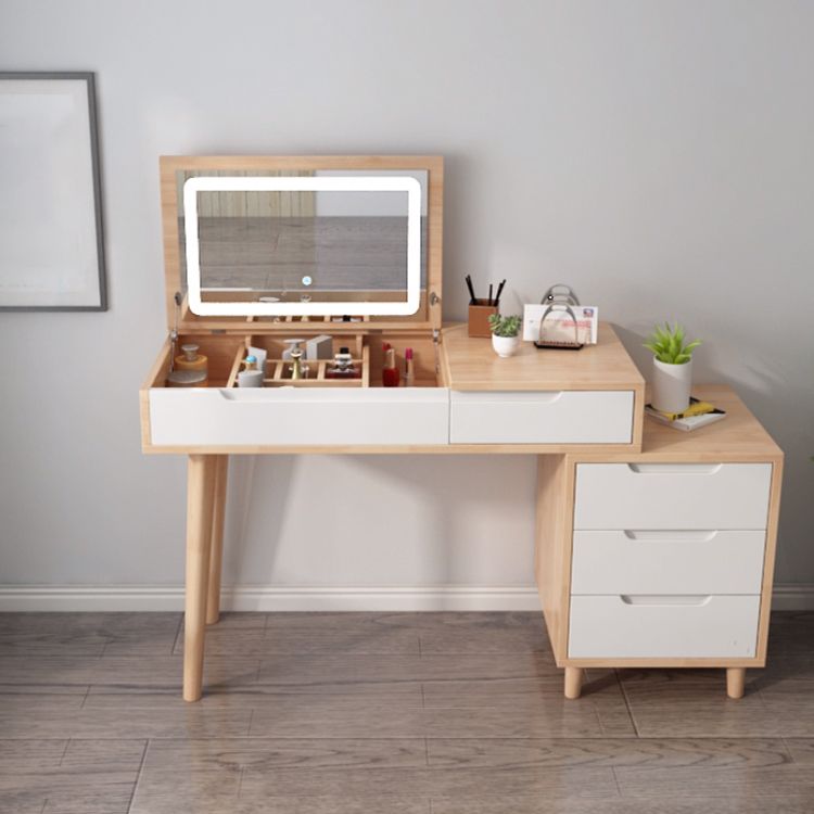 Tavolo da toeletta in legno di gomma moderno con sgabello da 1 mirror tavolo da vanità in legno