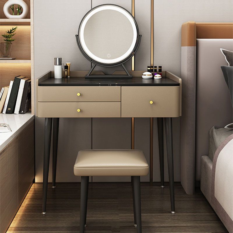 Vanity marrone con set di cambio in 2 pezzi per trucco in camera da letto imbottiti