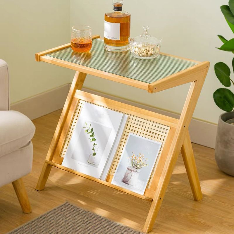 Moderne stijl bamboe riet materiaal glas desktop grijs/tan/transparante rechthoek bijzettafel