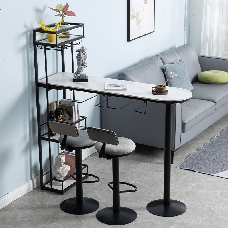 Contemporary Double Pedestal Bar/Dinette Table Wine Rack Stone Counter-height Pub Table Clearhalo 'Bar Furniture' 'Bar Tables' 'bar_tables' 'furn' 'furn_bar_tables' 'Furniture' 'furniture_bar_tables' 'Kitchen & Dining Furniture' 'kitchen&dining_furn' 'kitchen' 1200x1200_34eedd7d-c8f7-47e3-a266-11510328a69b