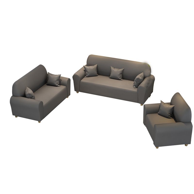 Contemporary 3 Seater Faux Leather Sofa Solid Color Flared Arm Sofa