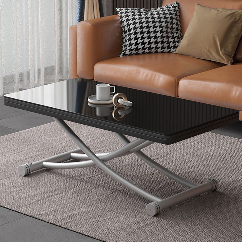 8.6"H Modern Metal Cross Base Glass Rectangular Adjustable Coffee Table Clearhalo 'Coffee & Accent Tables' 'Coffee Tables' 'coffee_tables' 'furn' 'furn_coffee_tables' 'Furniture' 'furniture_coffee_tables' 'Living Room Furniture' 1200x1200_34f425d2-b8b7-4281-bdaa-e320225807a4