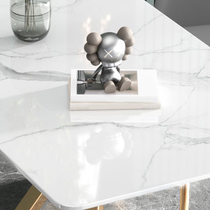 Glam Iron Dinette Set 1/2/5 Pieces Rectangle Dining Table Set with White Sintered Stone Clearhalo 'Dining Room Sets' 'Dining Tables & Seating' 'dining_room_set' 'furn' 'furn_dining_room_set' 'Furniture' 'furniture_dining_room_set' 'Kitchen & Dining Furniture' 1200x1200_3501dcb9-3dd9-4de1-b68f-103fa12a2cef